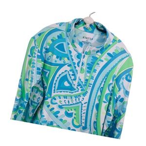 Icikuls Serena Blue Paisley Top 1/4 Zip Golf Tennis Pickleball Hike UPF Women XL